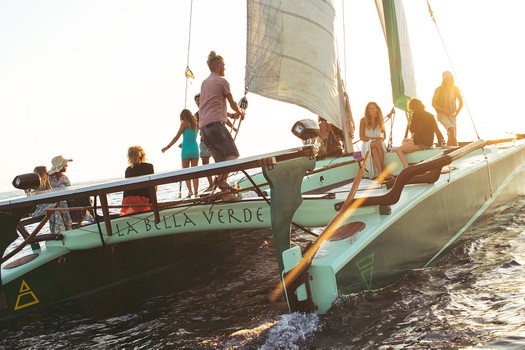 Big charter groups trip on Ecological Catamarans in Sant Antonio, Ibiza