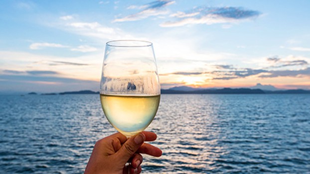 Wine glass to contemplate the sunset of Altea at sea